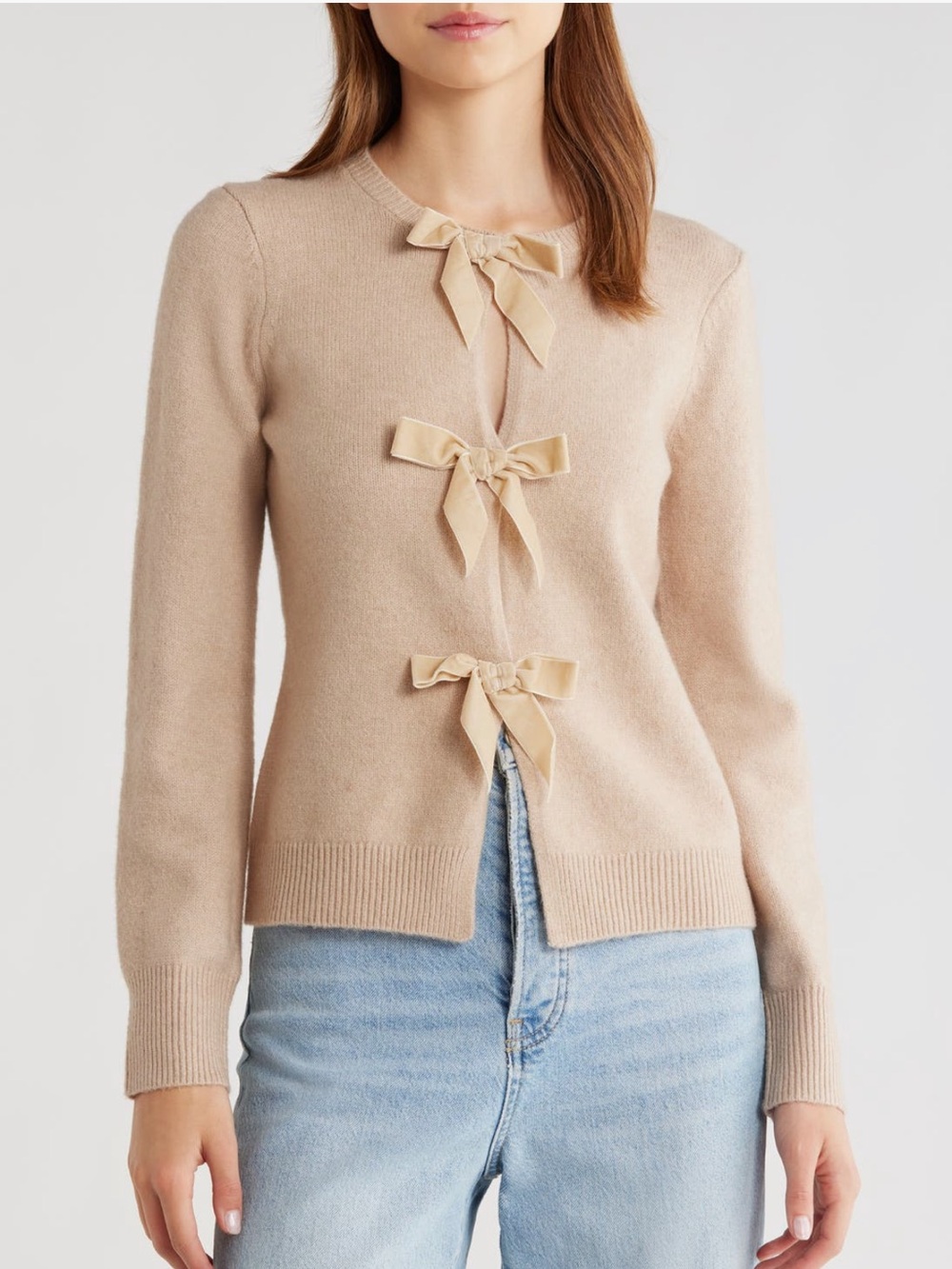 NWT Wayf Kayla Velvet Bow Front Cardigan Size S